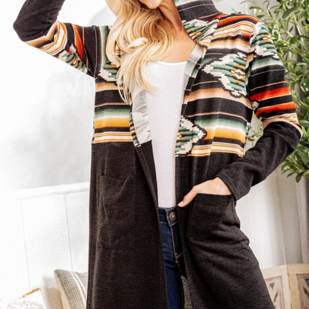 NWT Long Aztec Print Cardigan with Hood - Picture 8 of 8